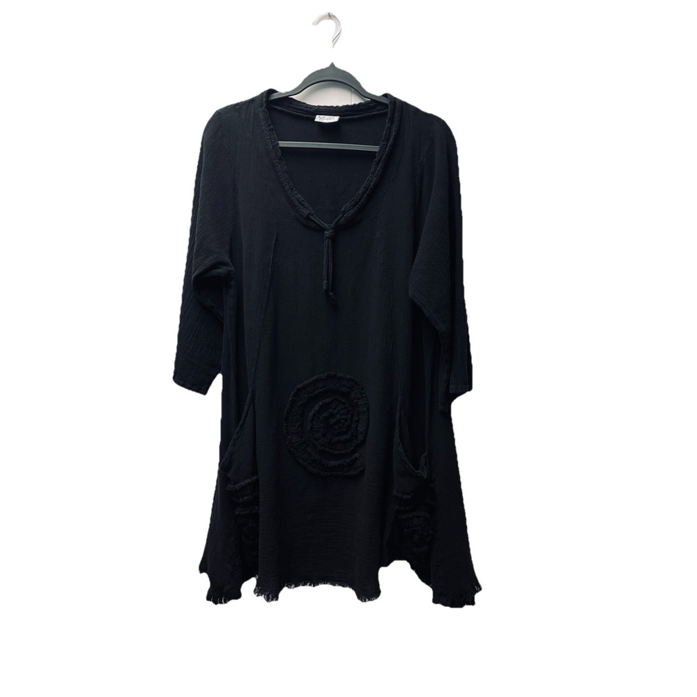 Oh My Gauze 1 Black Circle Tunic Top Fringy Minimalist Boho Gothic Artsy Funky
